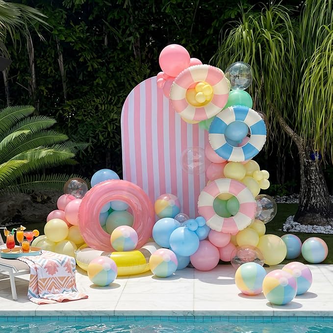 MiniInflat 12 Pcs Pastel Inflatable Beach Balls Bulk Pastel Color Jumbo Big Beach Balls Baby Shower Birthday Summer Swimming Party Decorations Favor Water Games(12.5 Inch,Macaron Color)