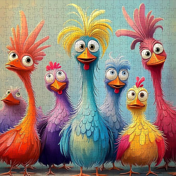 Chicken Puzzles for Adults 500 Pieces - Funny Colorful Chicken Jigsaw Puzzle, Cute Turkey Art Puzzle with Letters on Back, Challenging Hard Difficult Cartoon Animal Puzzles as Thanksgiving Home Decor