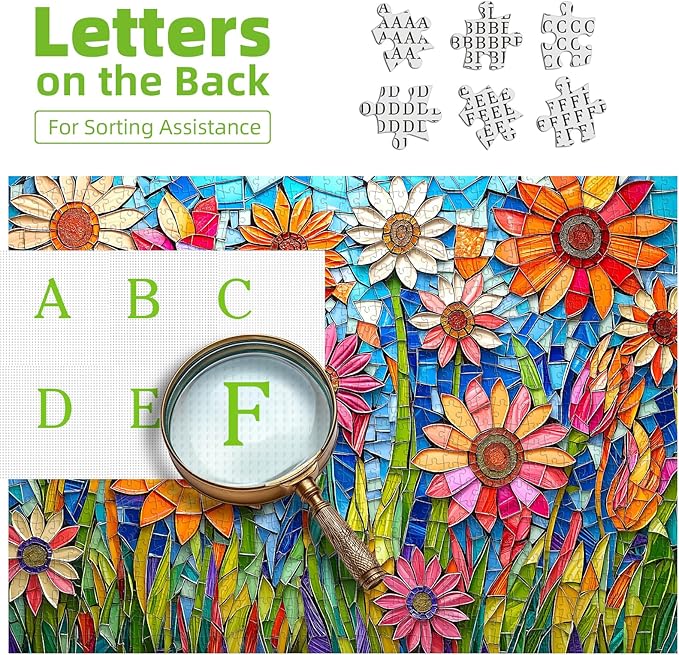 MINIWAN Stained Glass Mosaic Colorful Sunflowers 1000 Piece Jigsaw Puzzle for Adults, Vibrant Mosaic Glass Floral Jigsaw Puzzle, Gift for Flower & Art Lovers 27.5x19.7 Inch