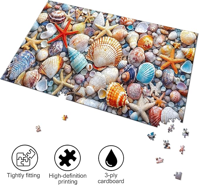 Bimkole Seashell Puzzles for Adults 1000 Pieces, Starfish Paper Jigsaw Puzzle 1000 Pieces - Fun and Challenging Family Decoration Puzzle Great Gift Idea, Finished Size is 31.5 x 16.14 in