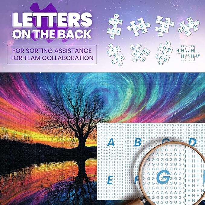 Puzzles for Adults 1000 Pieces - Tree of Life Aurora Jigsaw Puzzles - 1000 Pieces Puzzles with Letters on Back - Hard Challenging 1000 Piece Puzzle for Gift - 27.6x20.5 inch, 1:1 Poster