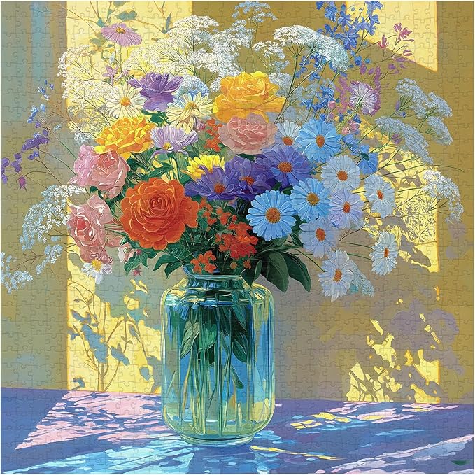 PICKFORU Wildflowers Vase 1000 Piece Puzzle for Adults, Oil Painting Flower Jigsaw Puzzle, Gradient Art Plant Puzzles