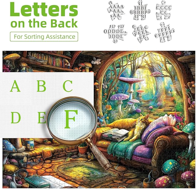 Blueforest 1000 Piece Puzzle for Adults - Magical Forest Library Fantasy Art, 27.5x19.7 Inches Hard Challenging Jigsaw Puzzles for Game Nights Relaxation & Home Decor