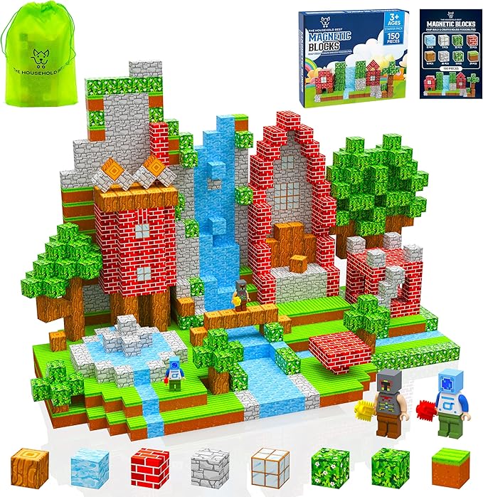 THB 150 PCS Magnetic Building Blocks for Kids – Magnetic Building Blocks for Kids Ages 4-8, STEM Educational Magnet Toys, Construction Set for Boys & Girls , Christmas & Birthday Gifts