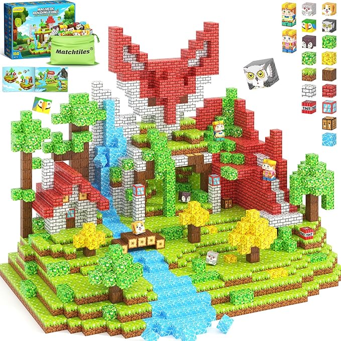Magnetic Blocks with Animals, Magnetic Building Blocks Magnet Cube Toys Stacking, Build Forest World Set, STEM Montessori Sensory Toys for Gifts (150 Forest Animals)