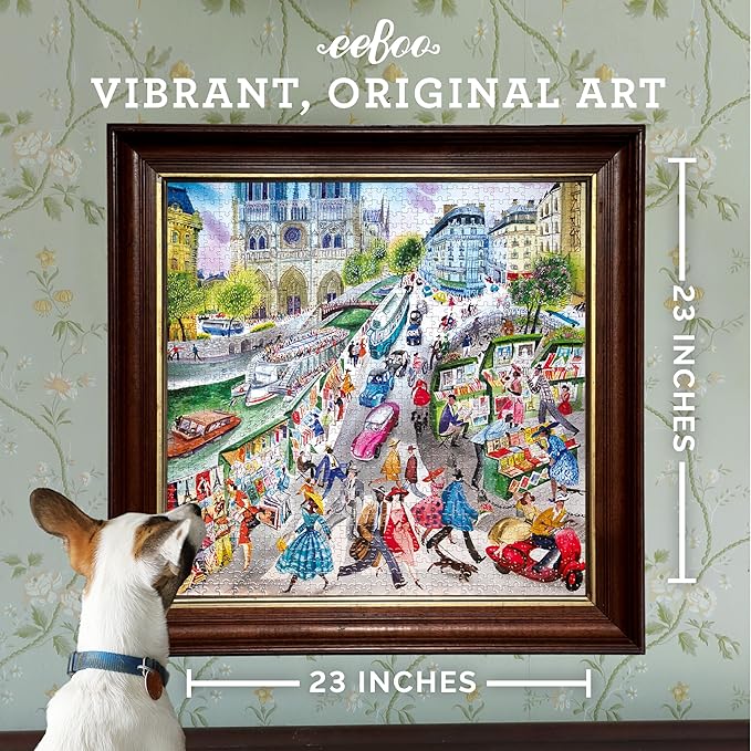 eeBoo 1000 Piece Puzzle - Paris Bookseller Jigsaw Puzzle for Adults, Square 23" x 23" Made with Recycled Board & Vegetable-Based Ink