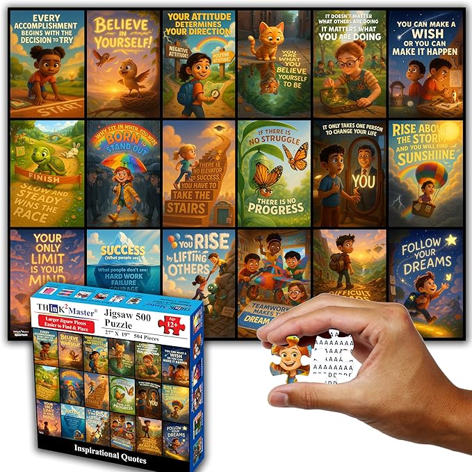 Think2Master Motivational & Inspirational Collage 500 Pieces Very Large Pieces Jigsaw Puzzle: 13+, Teens, Adults & Seniors. Fosters Growth Mindset - Vibrant Wall Art. Great Gift. Size: 26.8” X 18.9”
