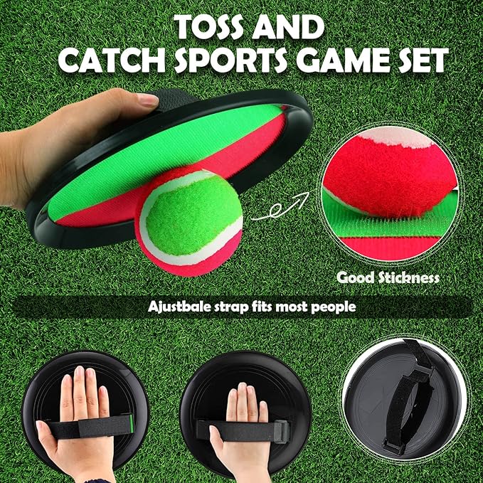 Charniol Kids Toys Toss and Catch Game Set Beach Game Outdoor Ball Sports Games Toss and Catch Ball Nylon Toys for Kids Adults (Pink, Green, Black,12 Paddles 6 Balls)