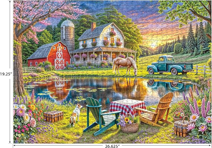 RoseArt Soft Touch Backyard Country Farm Scene 1000 Piece Jigsaw Puzzle for Adults