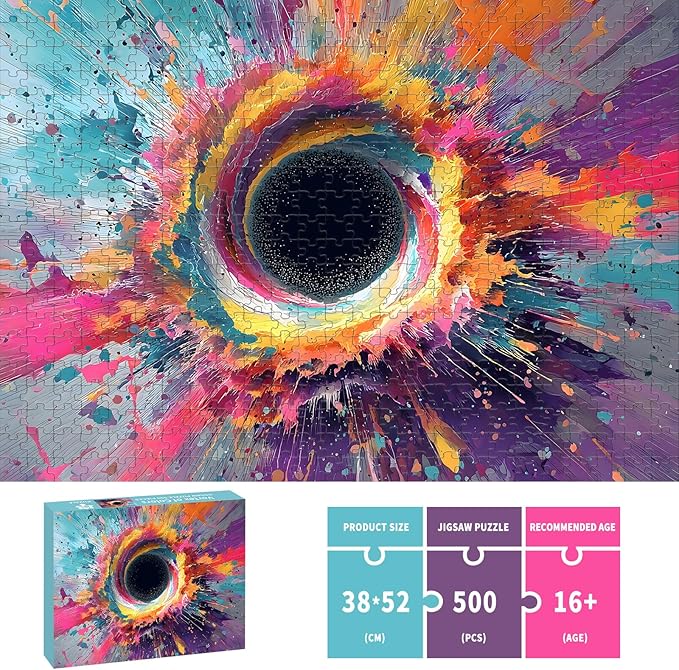 Puzzles for Adults 500 Pieces, Colorful Wall Art Jigsaw Puzzles 500 Pieces - Vortex of Colors, Impossible Puzzle for Wall Decor