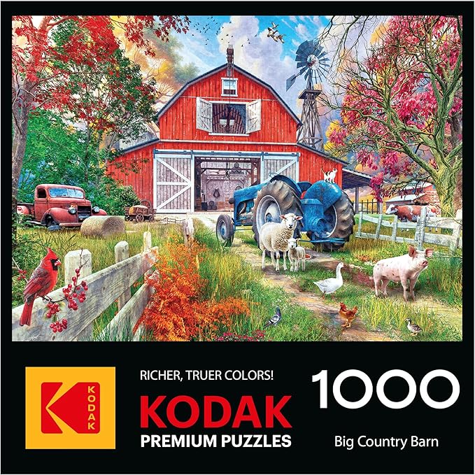 RoseArt - Kodak Premium - Big Country Barn 1000 Piece Jigsaw Puzzle for Adults, Vibrant Farm Scene - Made in USA