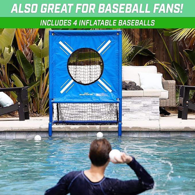 GoSports Splash Pass PRO Pool Football Game - Includes 4 Footballs, 4 Baseballs, and Ball Pump