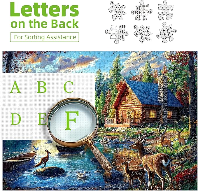 Blueforest 1000 Piece Jigsaw Puzzle for Adults Lake Lodge & Elk Landscape Hard Challenging Puzzle Perfect for Game Nights Family
