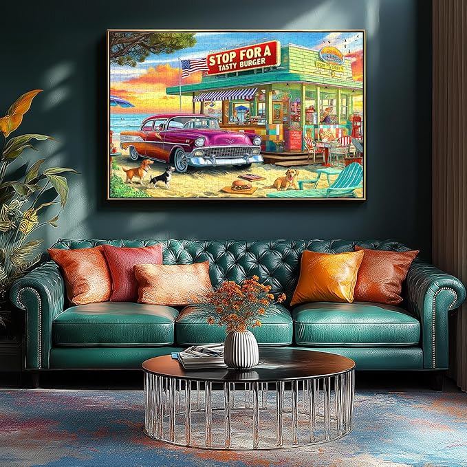 Blueforest Vintage Beach Hamburger Store 1000 Piece Puzzle for Adults & Teens - Challenging Retro Diner Jigsaw with Coastal Decor