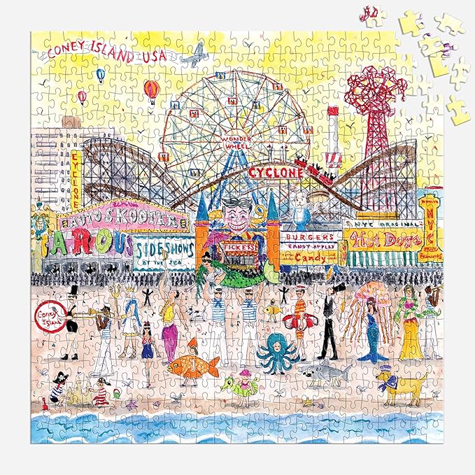 Galison Michael Storrings 500 Piece Jigsaw Puzzle for Families, Summer at The Amusement Park Scene, Great Family Puzzle to Enjoy Together