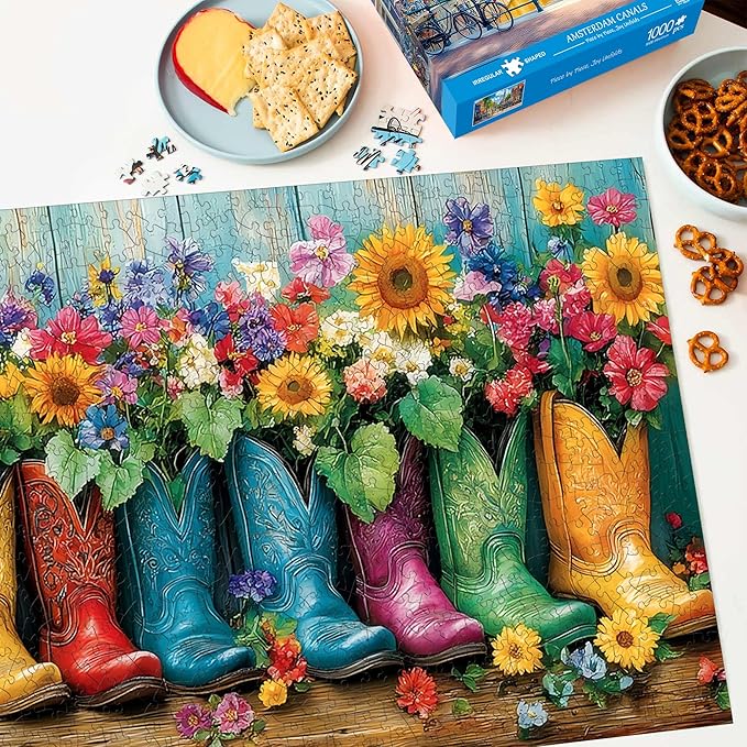 Bimkole Boots Puzzles for Adults 1000 Pieces, Flower Paper Jigsaw Puzzle 1000 Pieces - Fun and Challenging Family Decoration Puzzle Great Gift Idea, Finished Size is 31.5 x 16.14 in