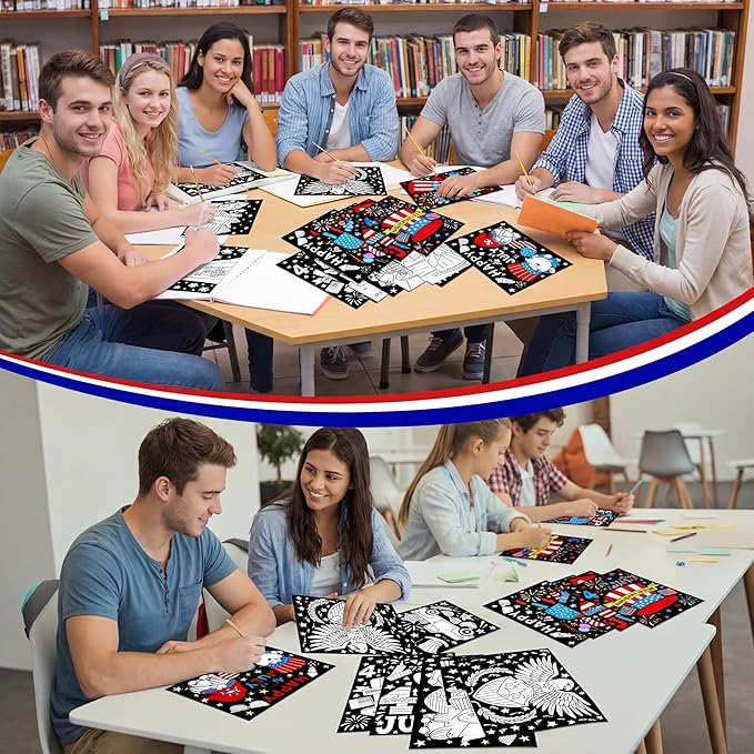 Zhanmai 30 Pcs 4th of July Coloring Posters Patriotic DIY Red White and Blue Independence Day Crafts Bulk Color Your Own Star Posters Crafts for Veterans Day Party Home Activities