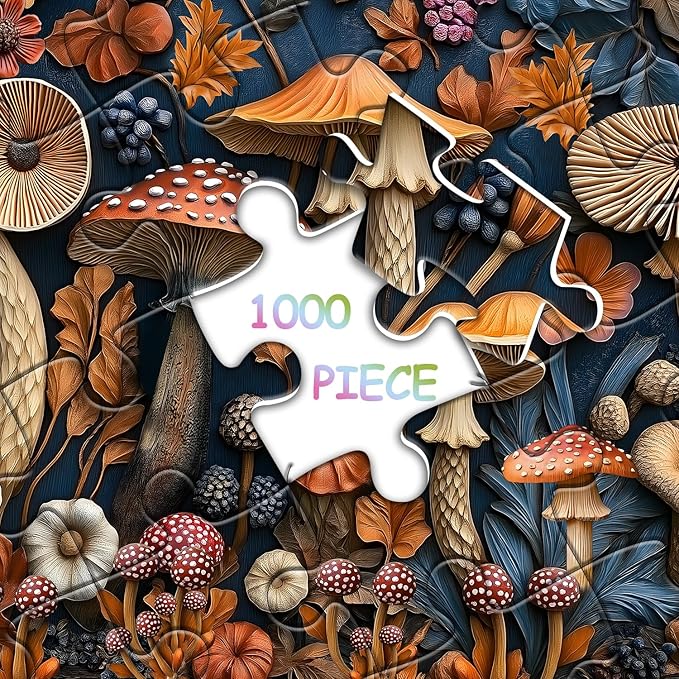 Vintage Mushroom Puzzles for Adults 1000 Pieces, Nature Mushroom Forest Flower Puzzle Art, Unique Plant Jigsaw Puzzle Retro, Impossible Challenging Puzzles for Adults