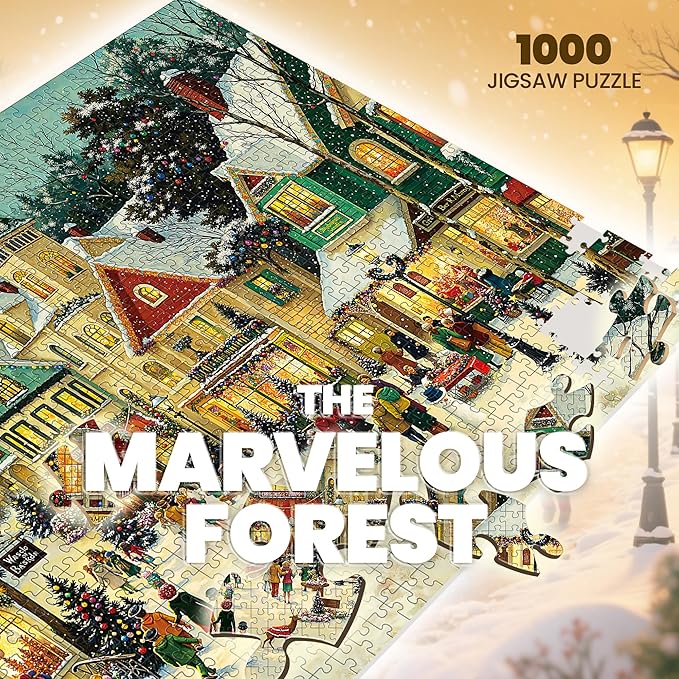 Christmas Puzzles for Adults 1000 Pieces, Winter Holiday Snow Town, 1000 Piece Puzzle for Adults Seniors, Christmas Vacation Jigsaw Puzzles with Letters on Back, Fun Gifts Decor, 1:1 Poster