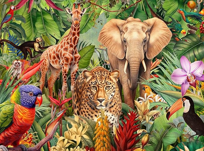 Springbok Jungle Animal Mashup 500 Piece Jigsaw Puzzle for Adults and Families - Safari Animals - Unique Cut Pieces - Made in USA