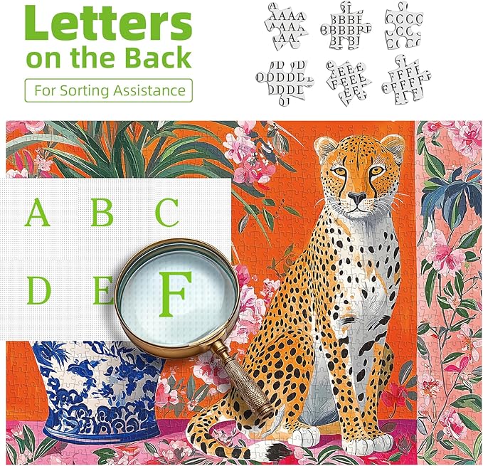 Jigsaw Puzzle for Adults 500 Piece, Cheetah with Blue Vase Art Design Square Puzzles for Adults, Family, Party Game, Finished Size 20 x 20 Inches