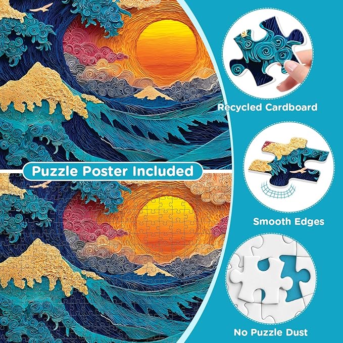 500 Piece Puzzles for Adults, Great Wave Jigsaw Puzzle, Unique Artwork, Recycled Cardboard Puzzle 500 Pieces Gift for Birthday, Home Decor, Fun for Family Entertainment Puzzle for Adults, 20.5 x15 in