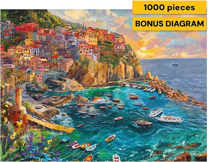 Buffalo Games – Cinque Terre Seas – 1000 Piece Jigsaw Puzzle - Premium Gold Collection Giftable Puzzle for Adults – Precision-Cut Pieces, Beautiful Artwork, and Hours of Relaxing Fun