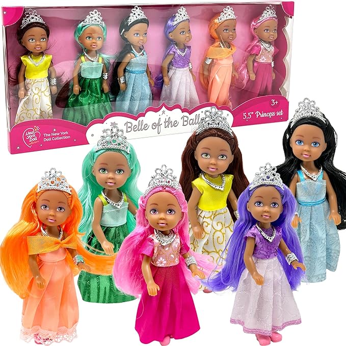 Little Dolls Set with Mini Princess Dolls for Girls – Princess Toy Dolls for Dollhouse –Small Doll Mini Princess Figures with Tiaras, Hair Accessories