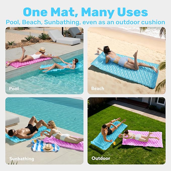 SLOOSH Inflatable Pool Floats Raft,Floating Lounge for Adults,64x32 inch Swimming Mat Pool Mattress with Headrest,2 Pieces Float Air Mat for Summer Water Beach Fun