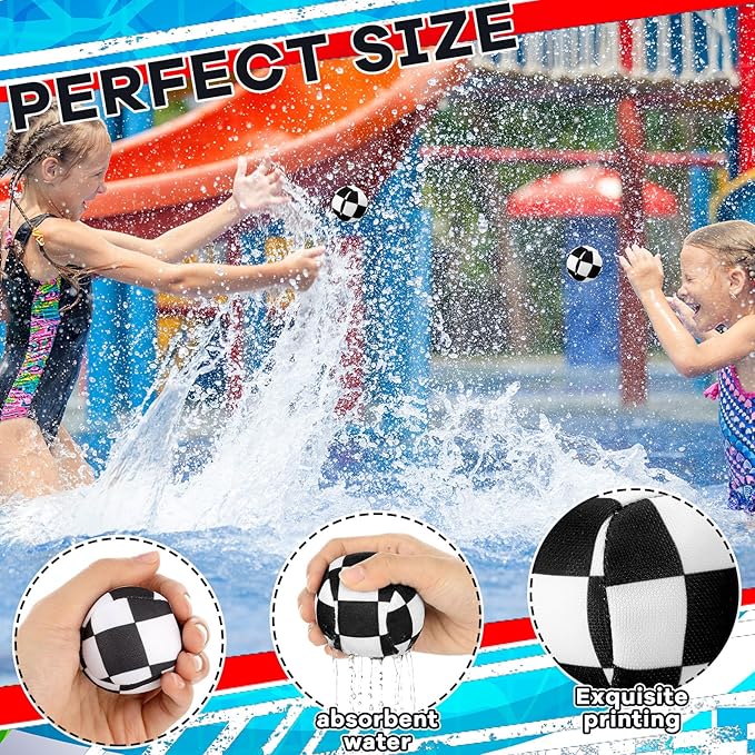 24 Pack Race Car Party Favors Reusable Water Balls Bomb for Pool, 2 Inch Water Balls Bulk Black and White Plaid Absorbent Pool Toys for Kids Beach Racing Car Party Supplies
