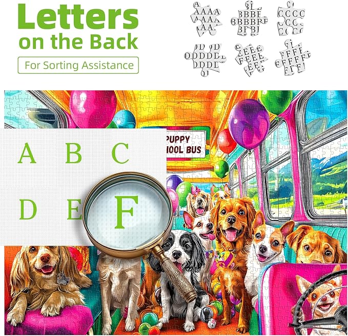Puppy School Bus Party 500 Piece Puzzle for Adults, Fun Puzzles for Adults 500 Pieces with HD Print & Poster, 23" X 15" Dust Free, for Gifts Halloween Christmas Family Lovers