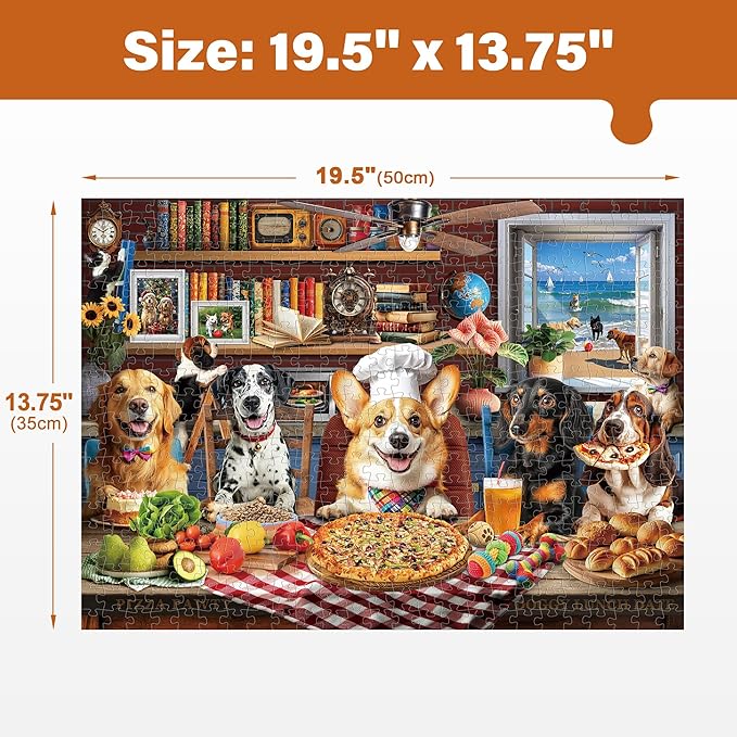 BenBen Puzzles for Adults 500 Pieces, Dogs' Dinner Party, Dog Jigsaw Puzzle with Patterns on Back, Funny Animal Puzzle, Challenging Puzzles for Family Game Night, Home Décor