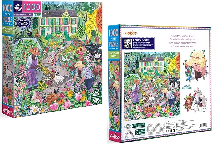 eeBoo 1000 Piece Puzzle - French Flower Jigsaw Puzzle for Adults, Square 23" x 23" Made with Recycled Board & Vegetable-Based Ink