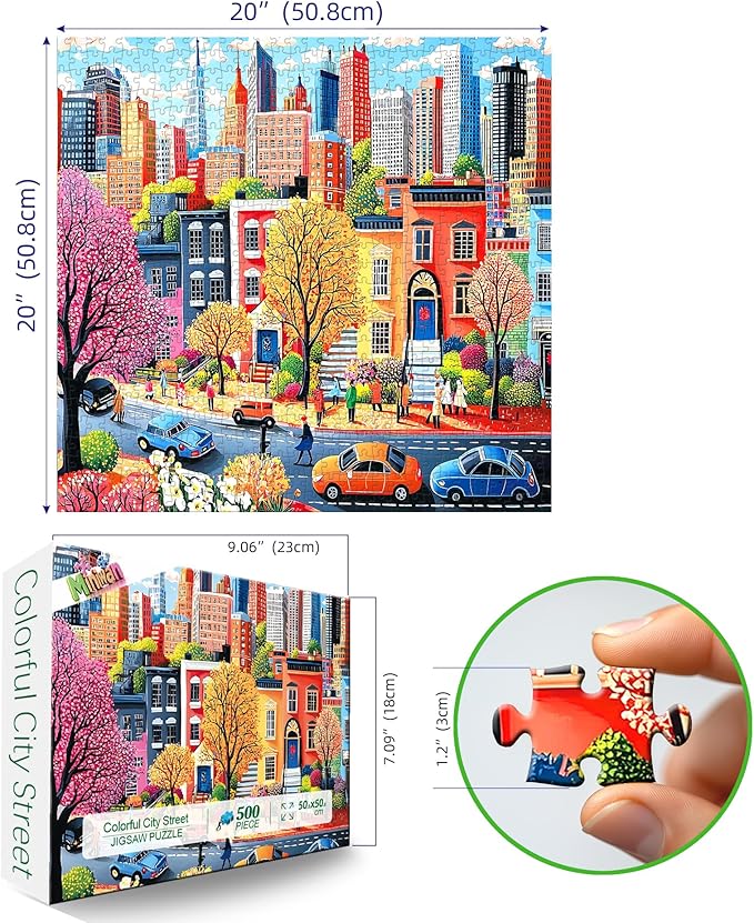MINIWAN 500 Piece Puzzles for Adults - Vibrant New York City Streetscape Jigsaw Puzzle, 20x20 Inches Large Piece Urban Art Puzzle for Relaxation & Home Wall Decor