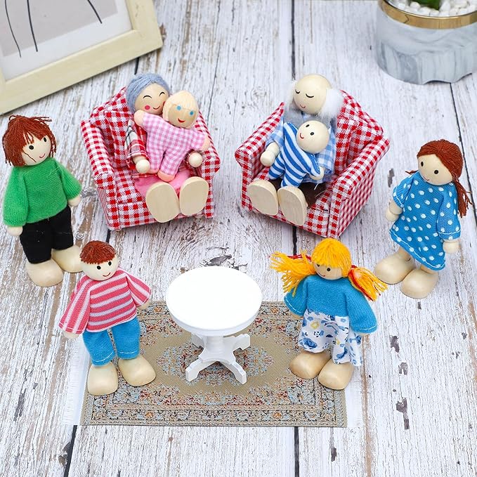 ONEST 12 Pieces Wooden Dollhouse Family Set Mini People Figures Sets Dollhouse Dolls Wooden Doll Family Pretend Play Figures Accessories for Pretend Doll House