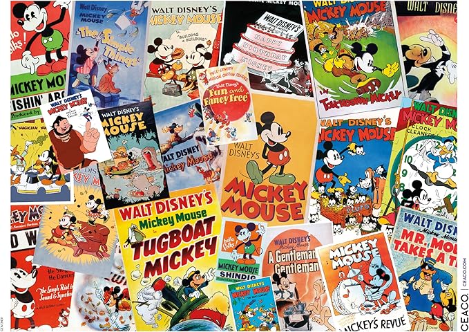 Ceaco - Vintage Mickey Mouse Poster Collage 1000 Piece Jigsaw Puzzle Challenging and Colorful Puzzle for Adults – Precision-Cut Pieces, Beautiful Artwork, and Hours of Relaxing Fun