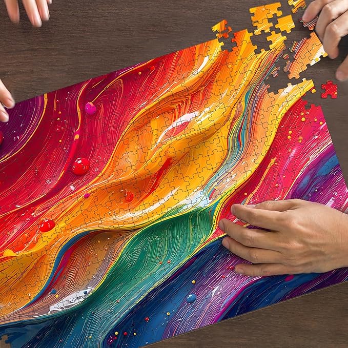 Puzzles for Adults 500 Pieces, Colorful Wall Art Jigsaw Puzzles -ChromaFlow Whispers, Impossible Puzzle for Rainbow Wall Decor