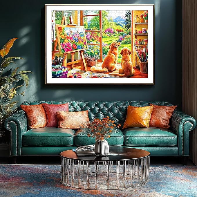 500 Piece Puzzles for Adults, Flower Garden Art 500 Piece Jigsaw Puzzles with Dogs for Home Decor and Relaxation Party Challenging Game Gifts Decoration (23 x 15 Inch)