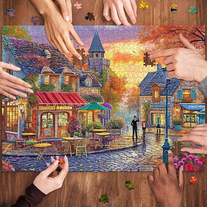 Jigsaw Puzzles for Adults 1000 Pieces, Interlock Perfectly Letter on Back No Dust, Home Decor Birthday Party Gift Toy for Men Women Elders Seniors, 1:1 Poster-The Streets of Autumn