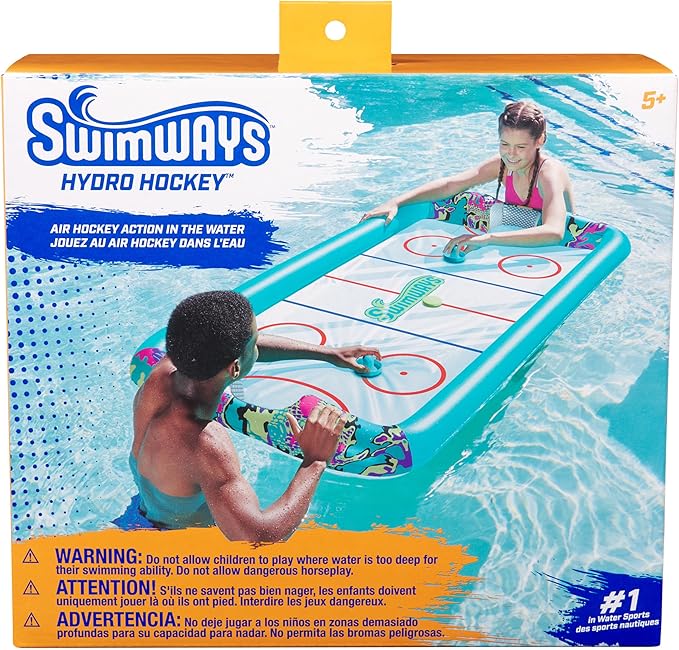 SwimWays Hydro Hockey Inflatable Water Floating Table Hockey Set, Pool Toy for Kids Ages 5+