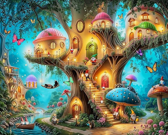 Springbok Gnome Treehouse Village 500 Piece Jigsaw Puzzle for Adults - Poster Now Included - Unique Cut Pieces - Made in USA