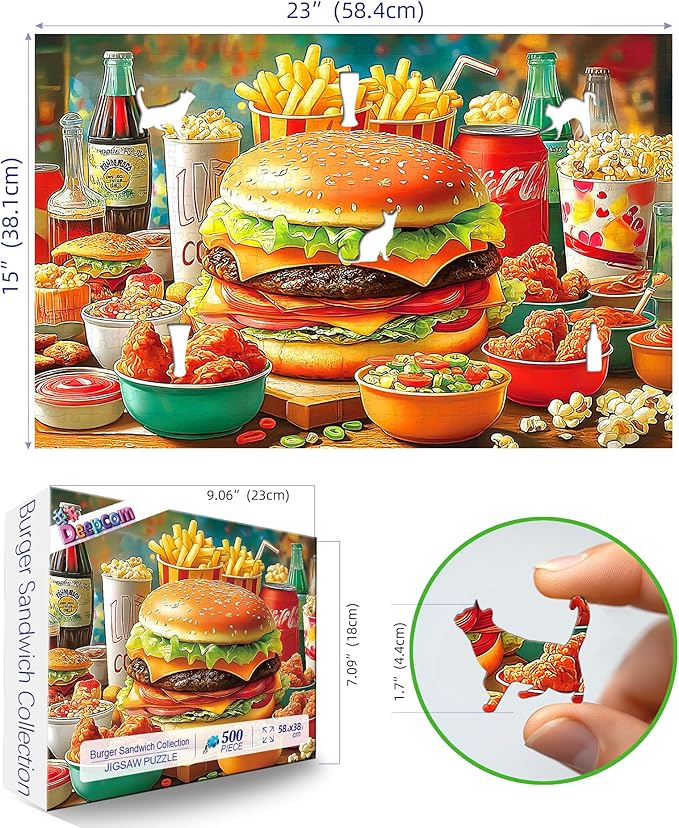 500 Piece Jigsaw Puzzle for Adults, Colorful Fast Food & Unique Cat/Drink Shaped Pieces, Fun Family Activity & Gift Idea for Food Lovers