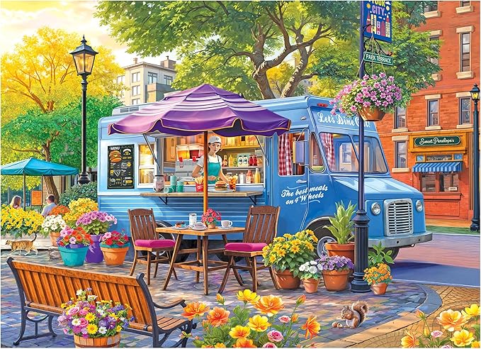 RoseArt - Kodak Premium - City Food Truck - 1000 Piece Jigsaw Puzzle for Adults, Vibrant Restaurant Scene - Made in USA