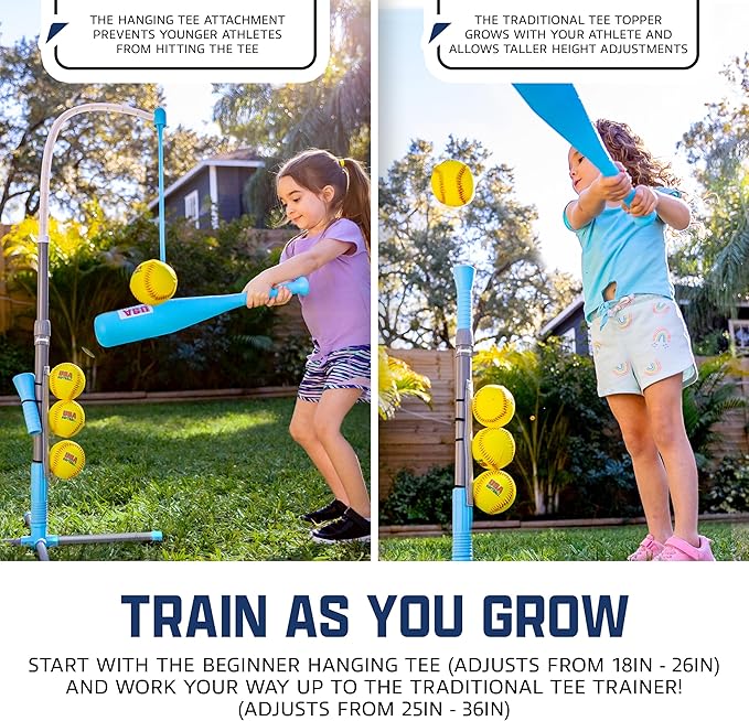 Franklin Sports Grow-with-Me Kids Baseball Batting Tee + Stand Set for Youth + Toddlers - Youth Baseball, Softball + Teeball Hitting Tee Set for Boys + Girls
