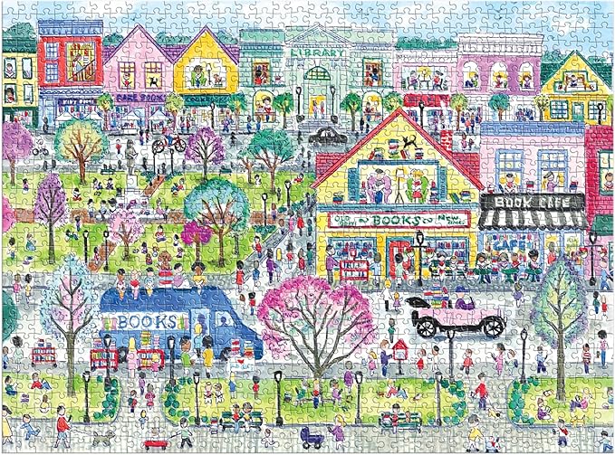 Galison Book Townscape – 1000 Piece Michael Storrings Jigsaw Puzzle Featuring Beautiful Artwork of A Book Themed Neighborhood