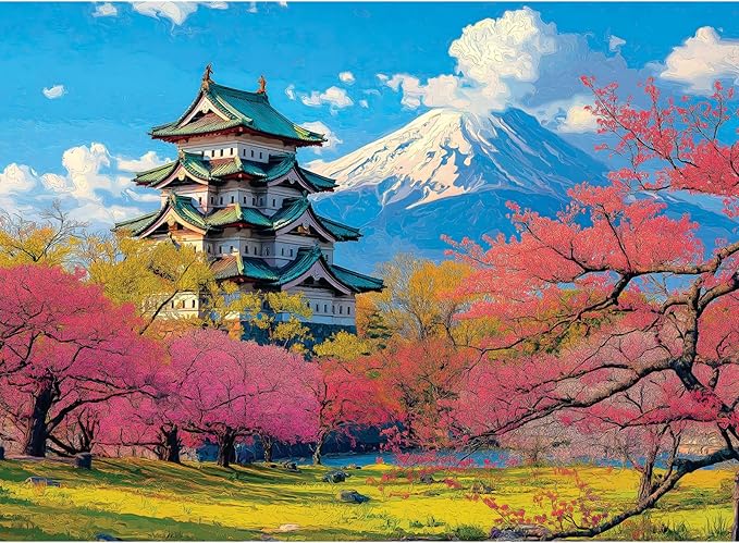 Puzzles for Adults 500 Pieces,Snow Mountain Jigsaw Puzzles 500 Pieces,Japanese Cherry Blossom 500 Piece Puzzles for Adults Funny Jigsaw Puzzle Family Activity Game Nights Gift Toy