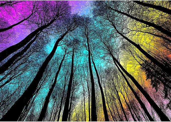 Blueforest 1000 Piece Puzzle for Adults - Starry Night Forest Gradient Magic Landscape Jigsaw with Poster, 27.5x19.7 Inch