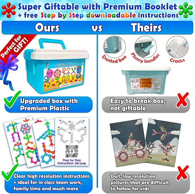 Curious 2 Learn Building Blocks 300ct - STEM Toys for Creativity - 4 Year Old Boy Birthday Gift - Interlocking Discs Set - 5 Year Old Boy Birthday Gift - Educational Toys