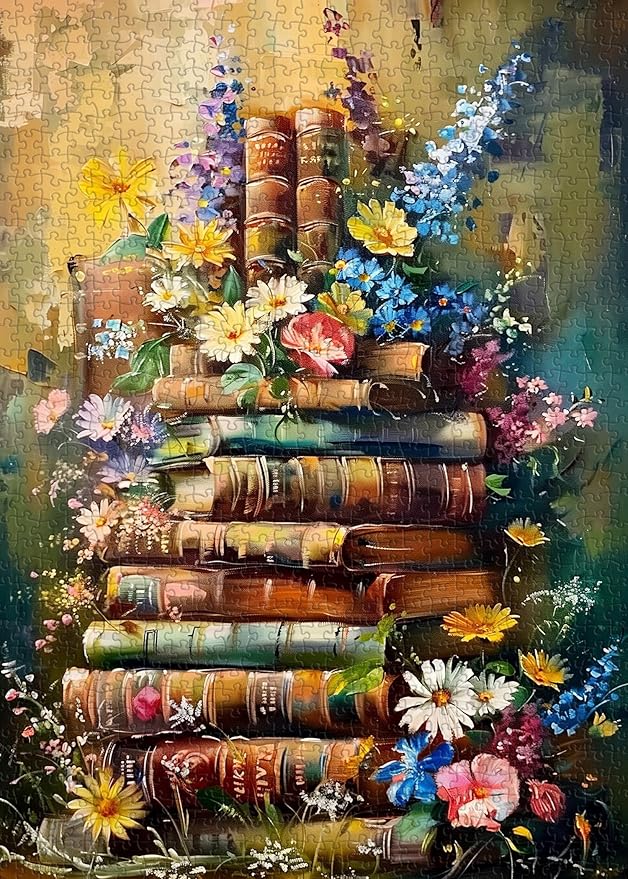 Vintage Book Puzzle for Adults，PICKFORU Wildflower Pages Jigsaw Puzzle 1000 Pieces,Retro Plant Floral Puzzle, Book Aesthetic Puzzle for Book Lover