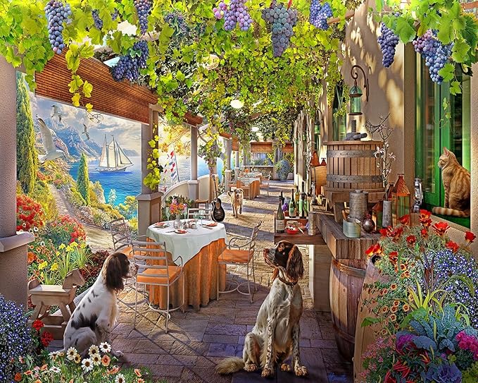 Springbok Vineyard Porch 1000 Piece Jigsaw Puzzle for Adults - Oceanside Winery - Unique Cut Pieces - Made in USA